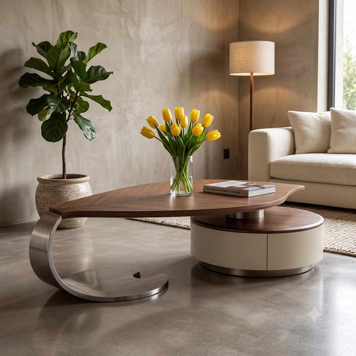 Artistic Leaf-Shaped Coffee Table with Integrated Storage