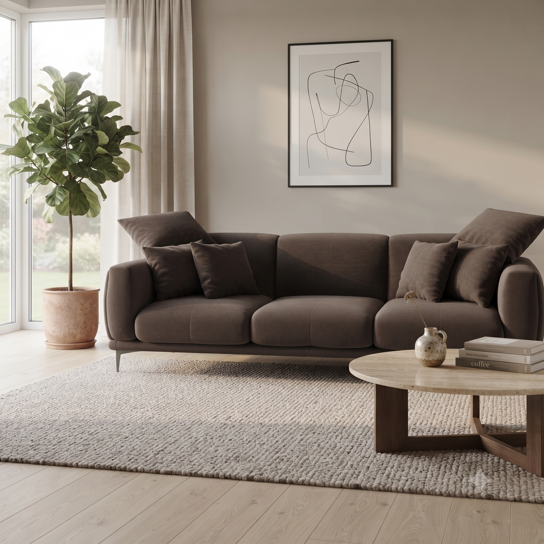 Regalon Low-Profile 4-Seater Sofa with Slim Metal Legs & Lumbar Cushions