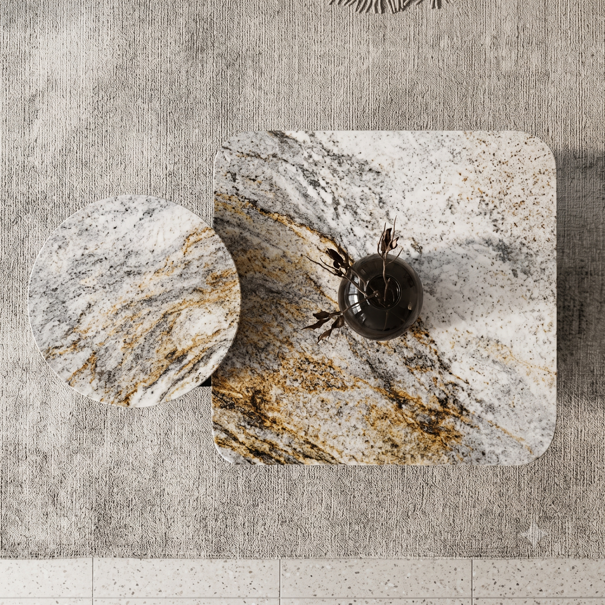 Modern Luxury Patagonia Marble-Top Accent Table with Architectural Base