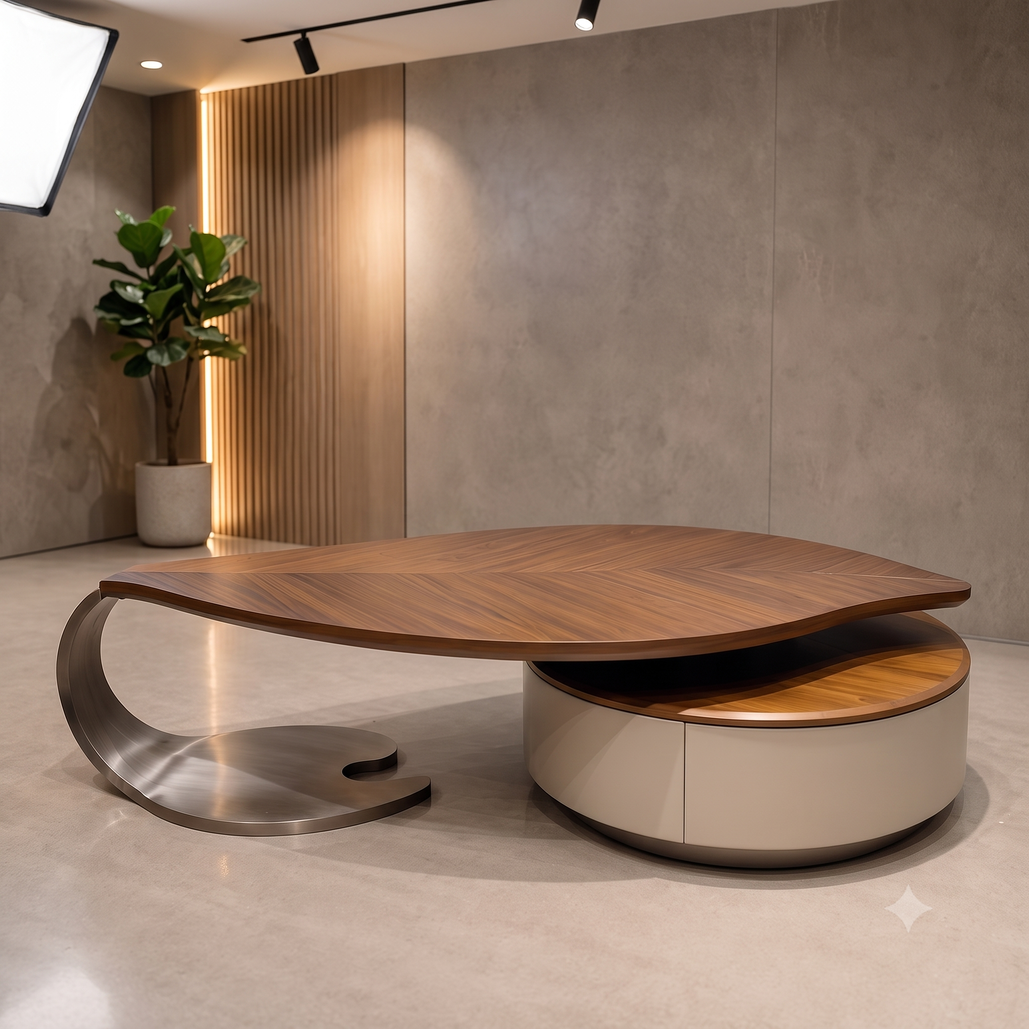 Artistic Leaf-Shaped Coffee Table with Integrated Storage