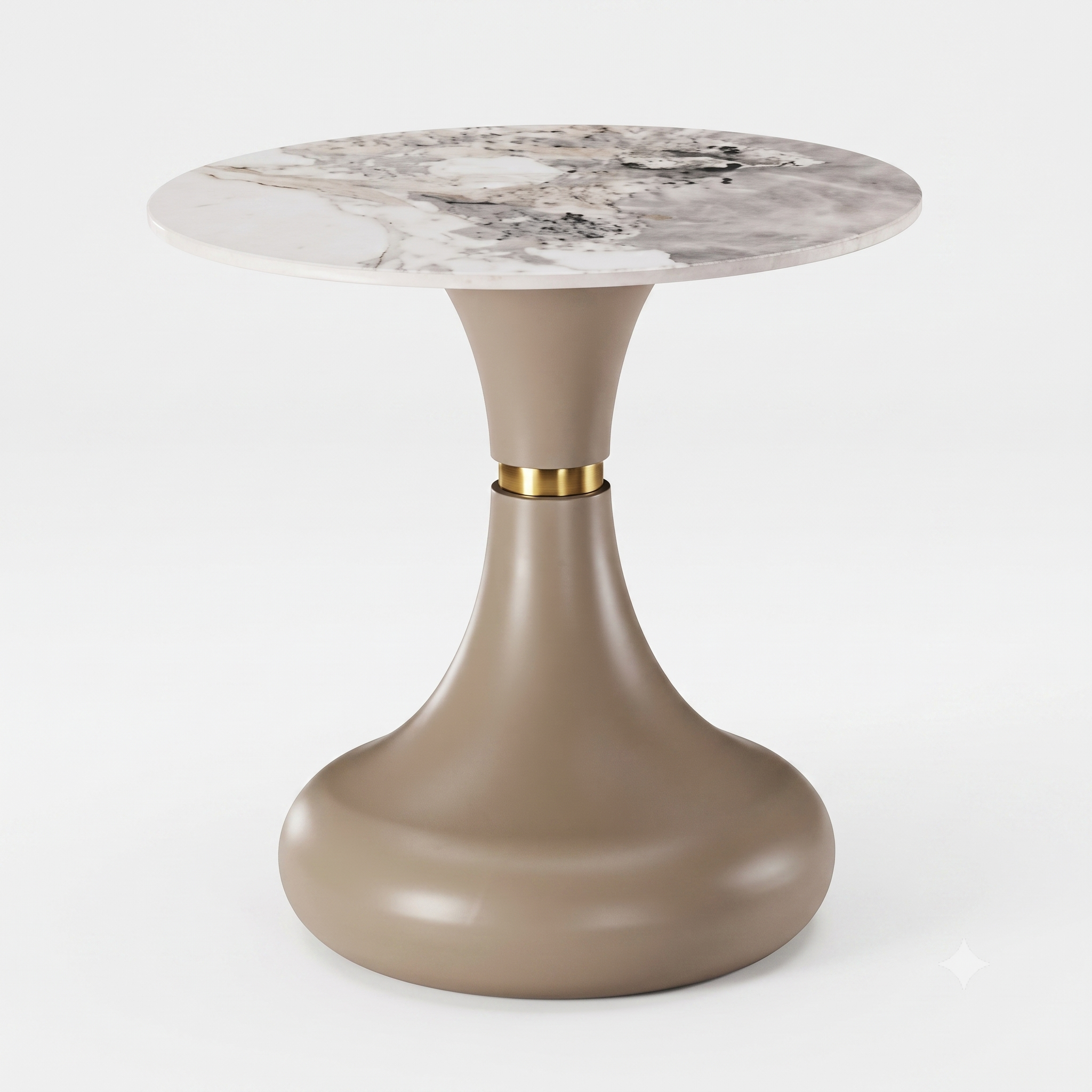 Luxury Calacatta Marble & Sculptural Taupe Pedestal Table