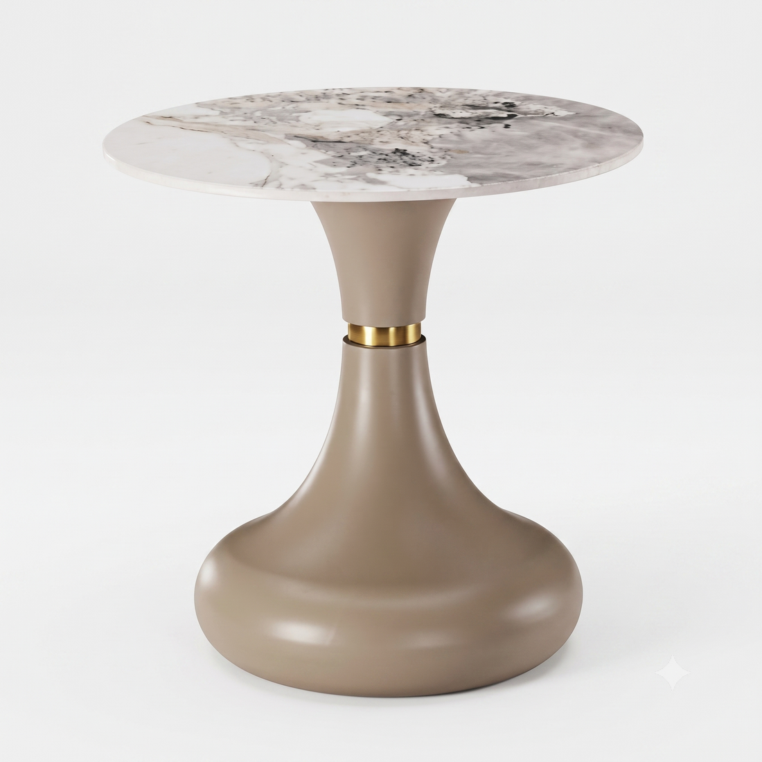 Luxury Calacatta Marble & Sculptural Taupe Pedestal Table