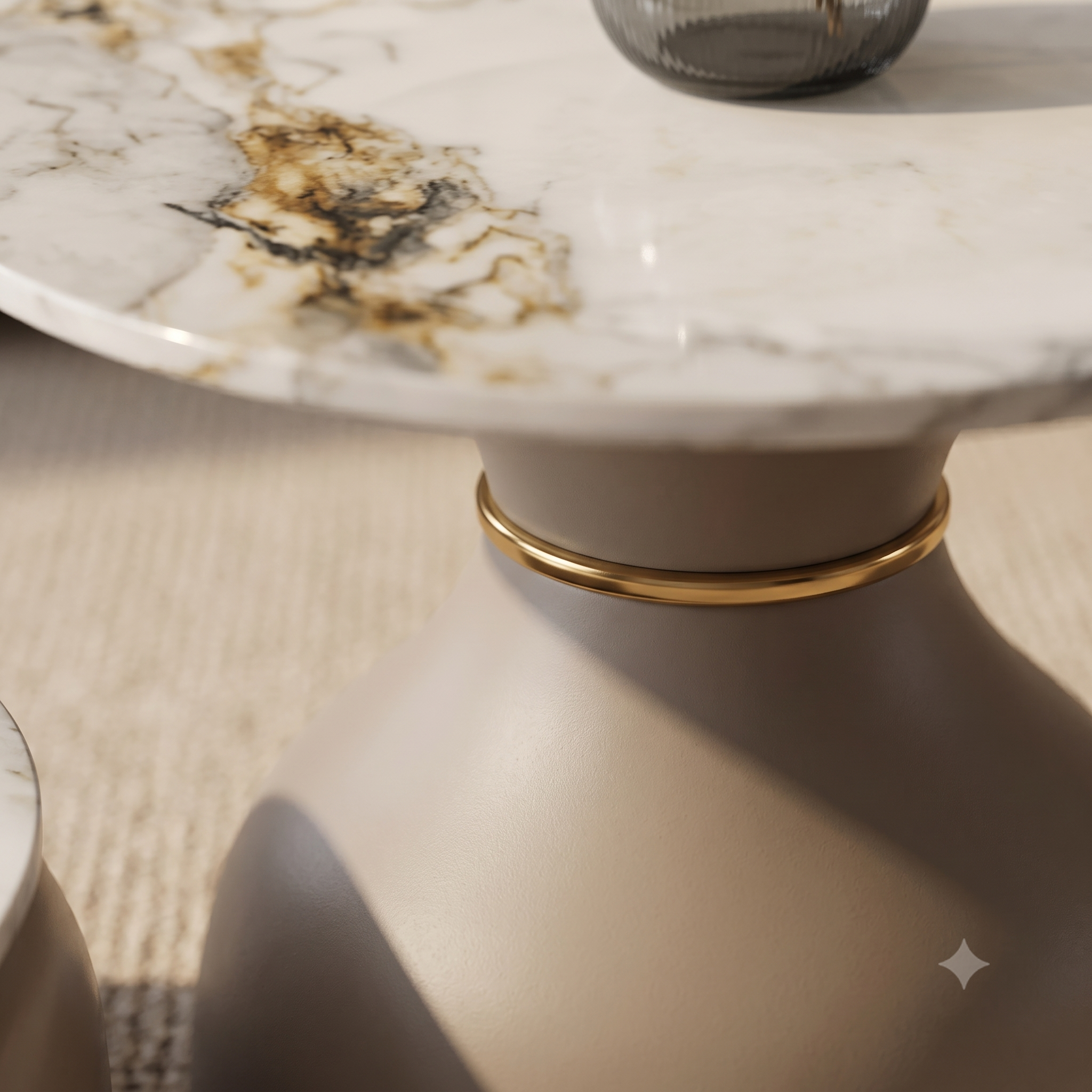 Luxury Calacatta Marble & Sculptural Taupe Pedestal Table