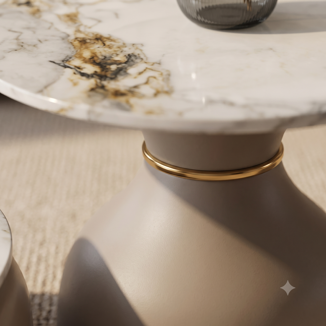 Luxury Calacatta Marble & Sculptural Taupe Pedestal Table