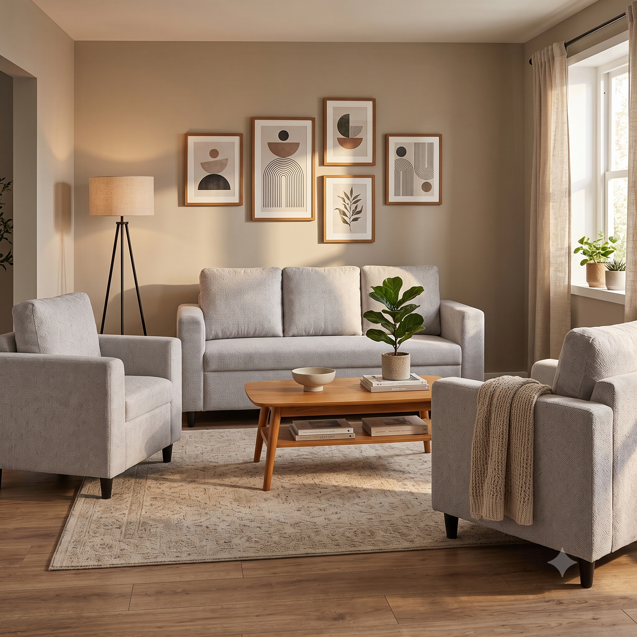 Nordic 3+1+1 Sofa Set — 3-Seater Sofa with 2 Matching Armchairs