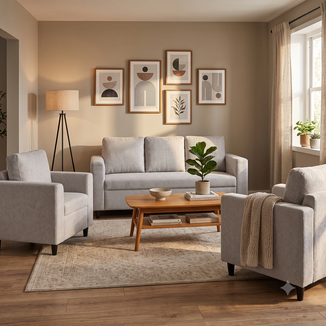 Nordic 3+1+1 Sofa Set — 3-Seater Sofa with 2 Matching Armchairs