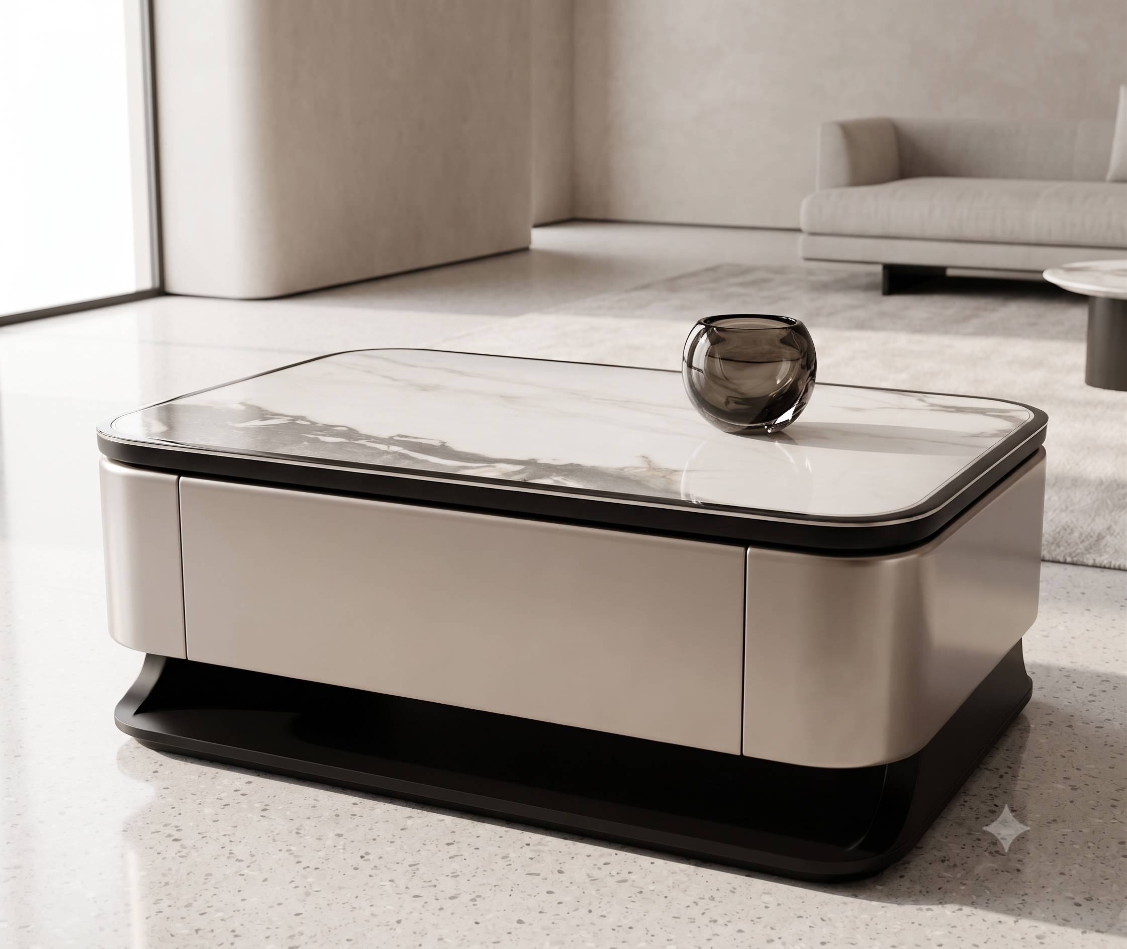 Signature Marble & Champagne Metallic Executive Coffee Table