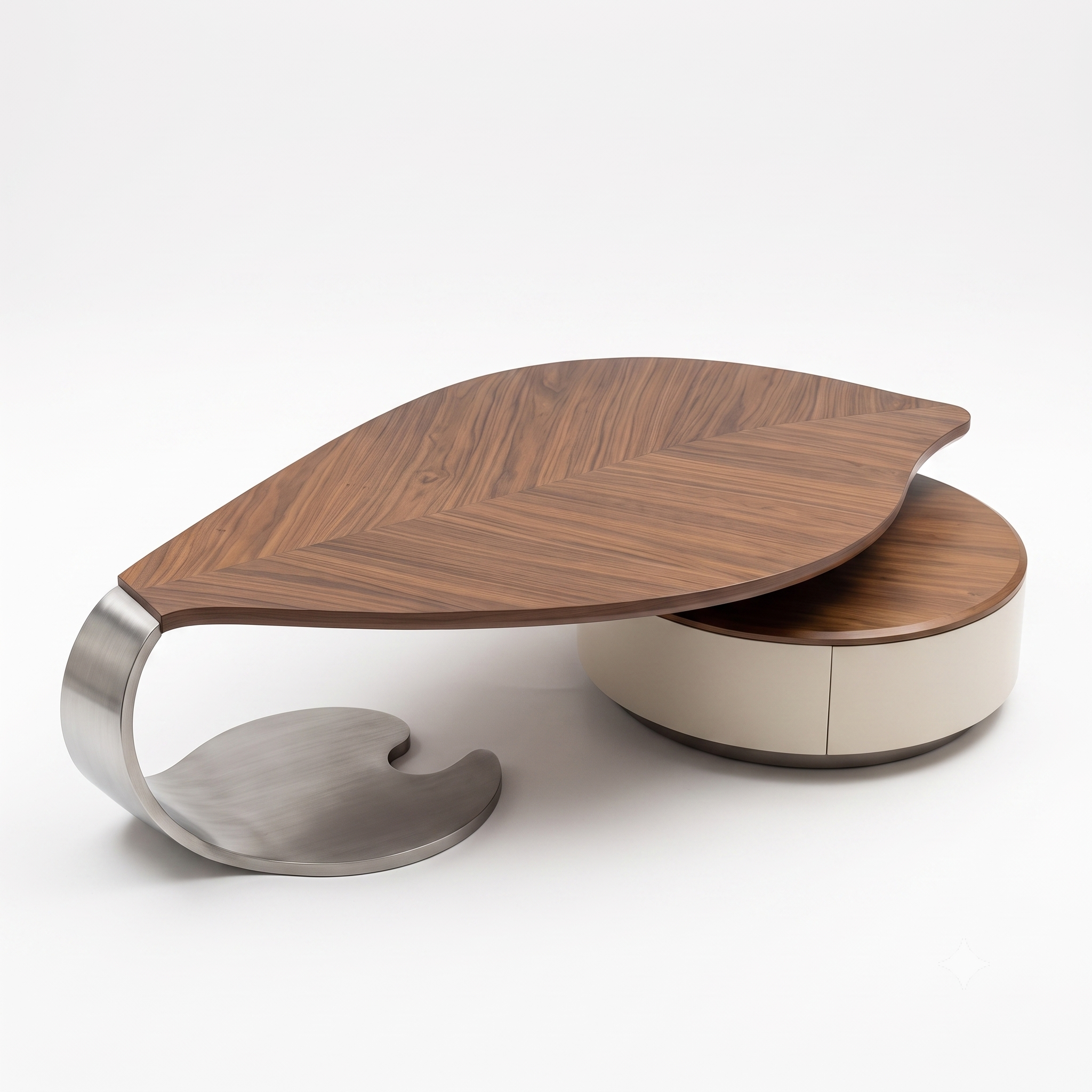 Artistic Leaf-Shaped Coffee Table with Integrated Storage