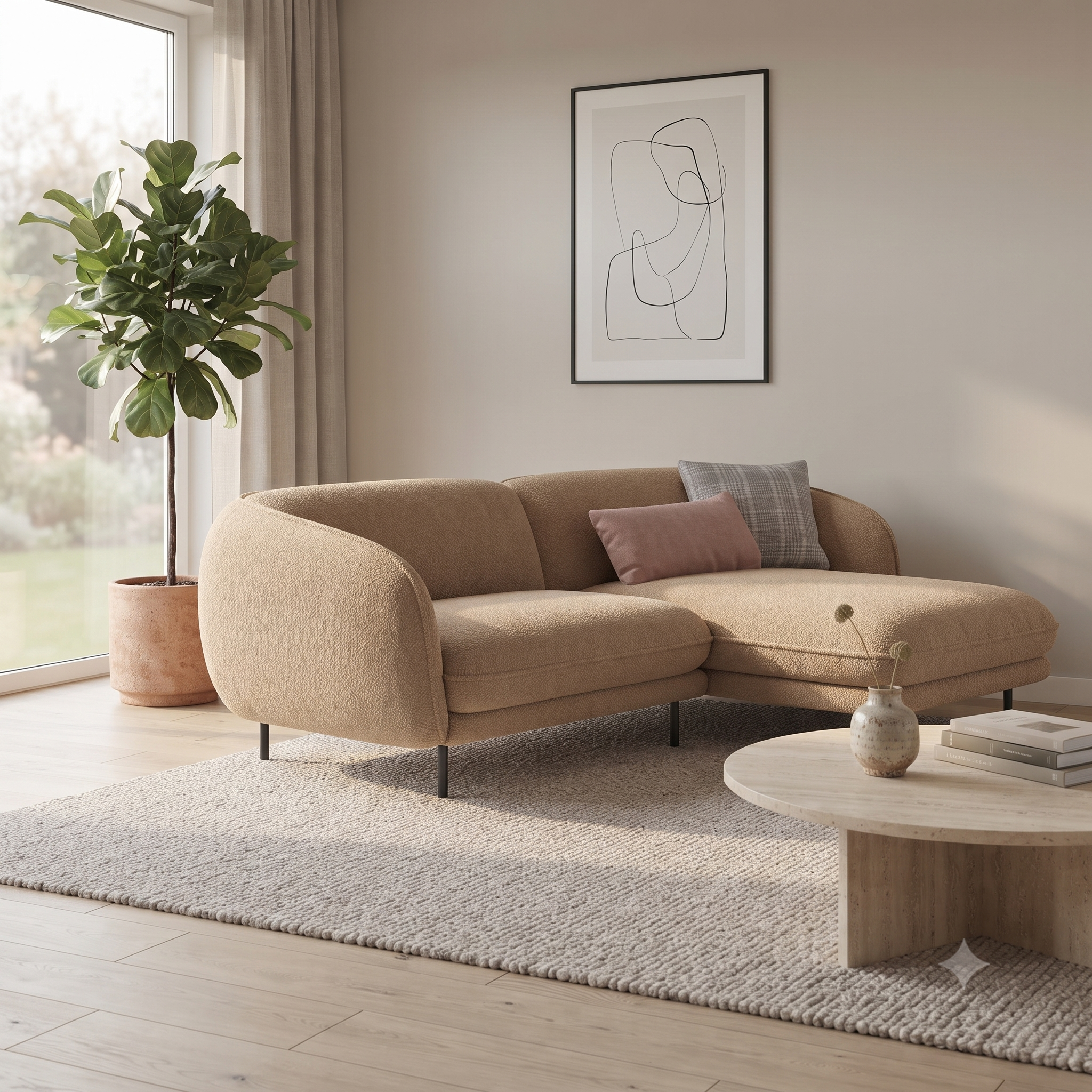 Verona 3 Seater L Shape Sofa with Right Chaise Lounge and Accent Pillows