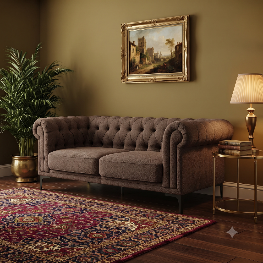 Bellmore 3-Seater Tufted Woven Upholstery Chesterfield Sofa