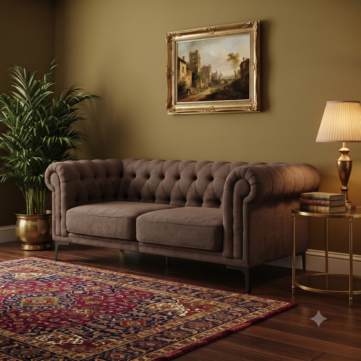 Bellmore 3-Seater Tufted Woven Upholstery Chesterfield Sofa