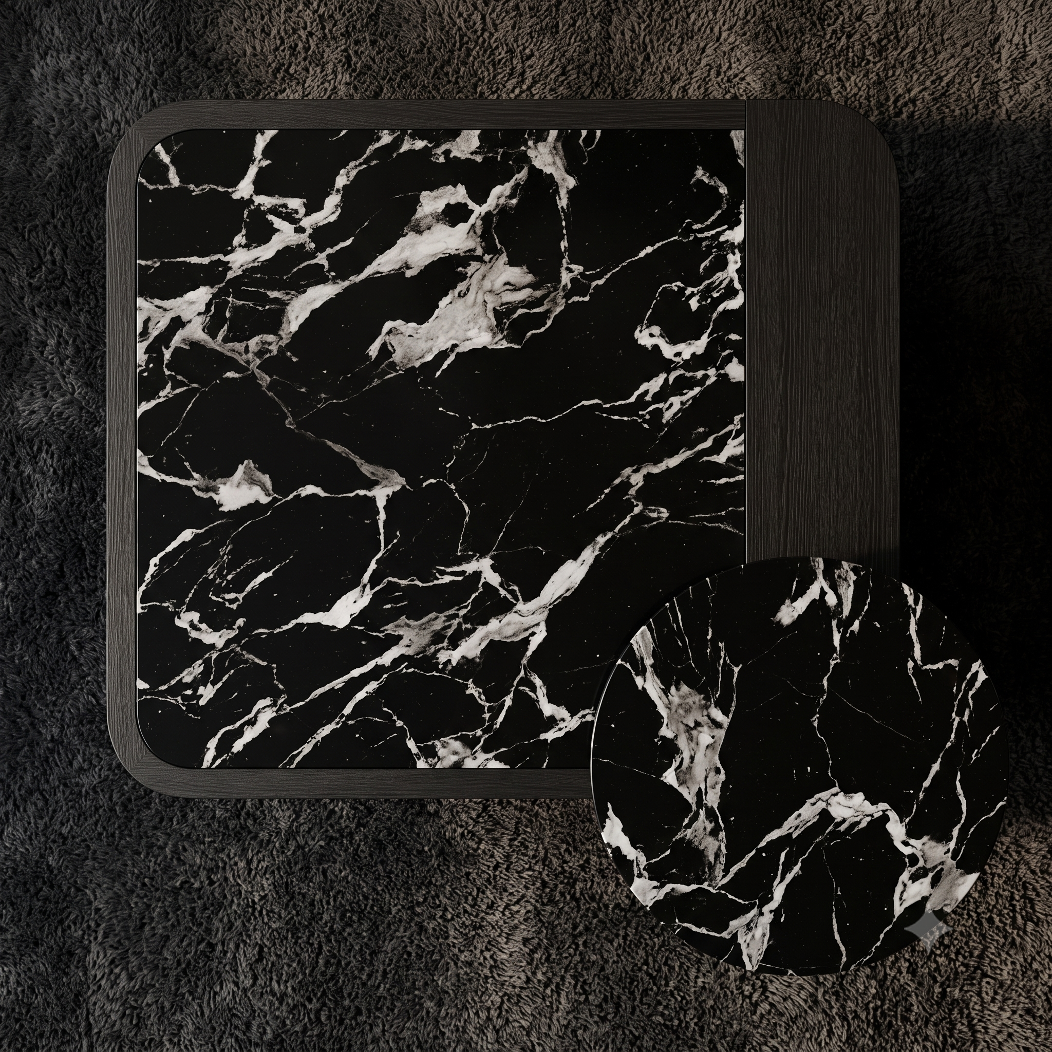 Executive Split-Surface Black Marble & Textured MDF Centerpiece
