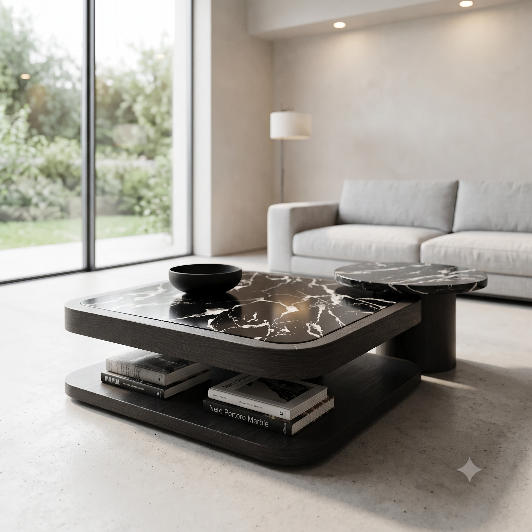 Executive Split-Surface Black Marble & Textured MDF Centerpiece