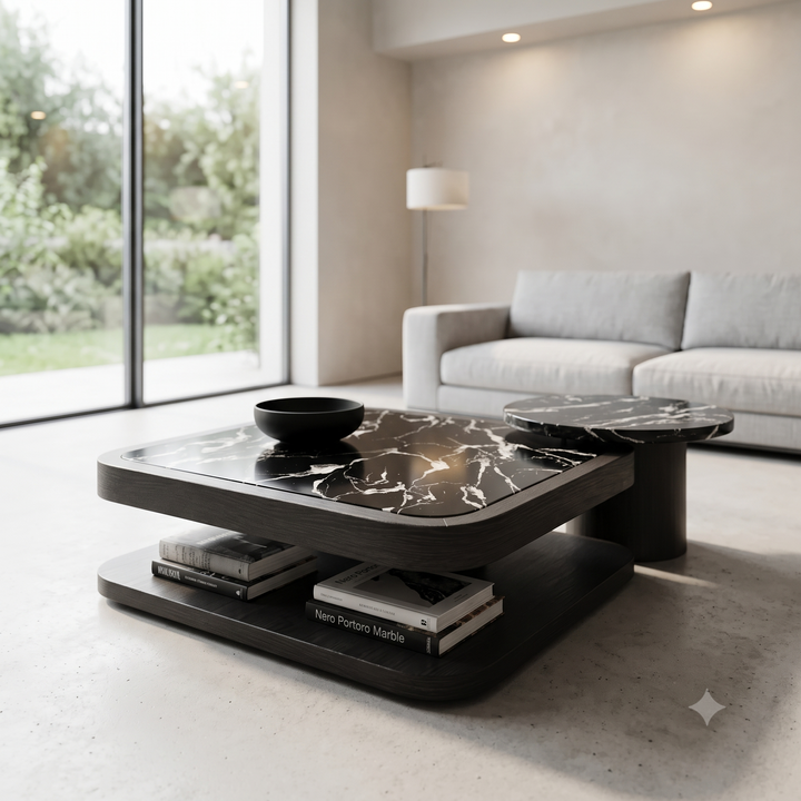 Executive Split-Surface Black Marble & Textured MDF Centerpiece