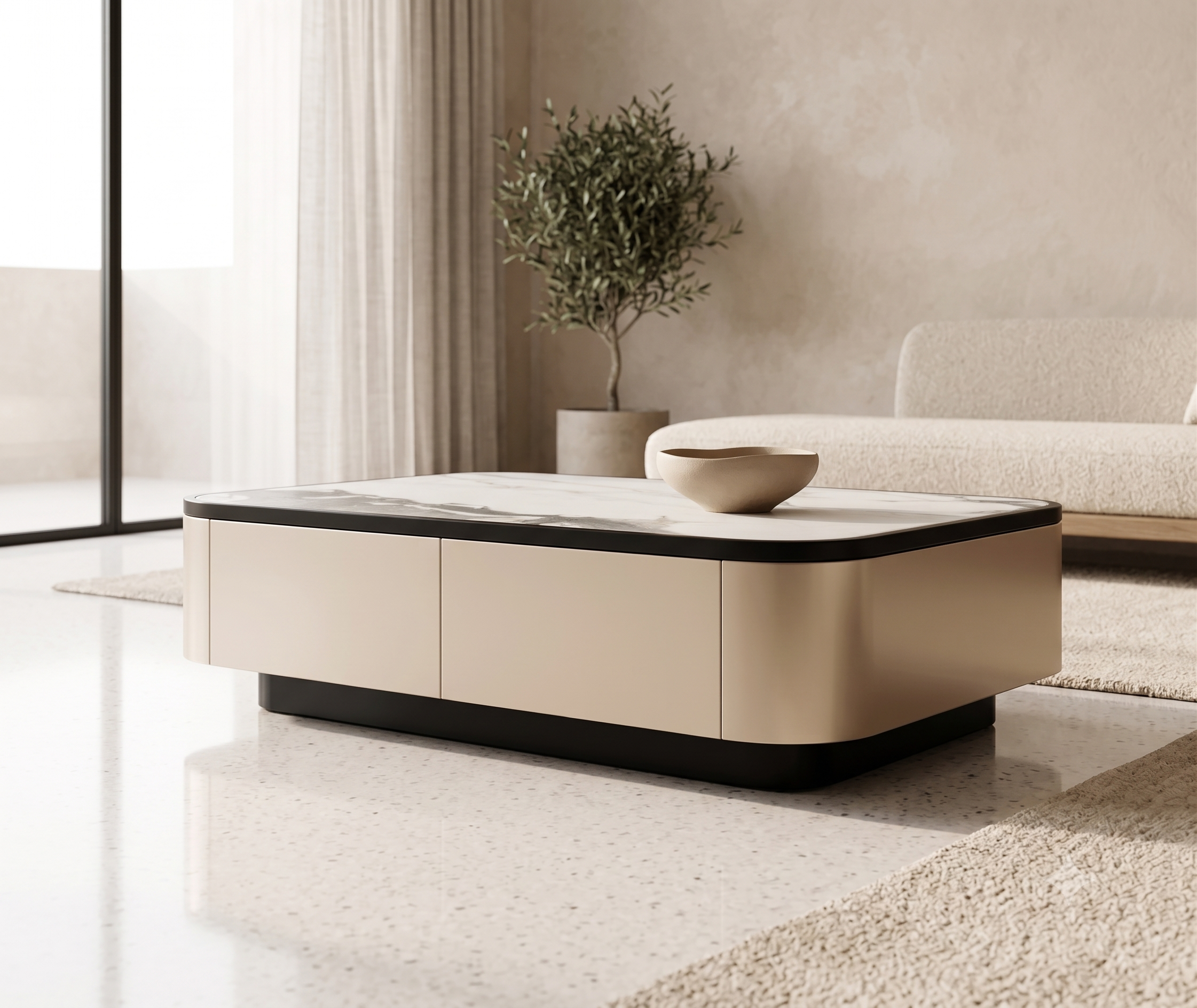Signature Marble & Champagne Metallic Executive Coffee Table