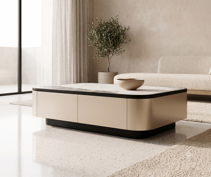 Signature Marble & Champagne Metallic Executive Coffee Table