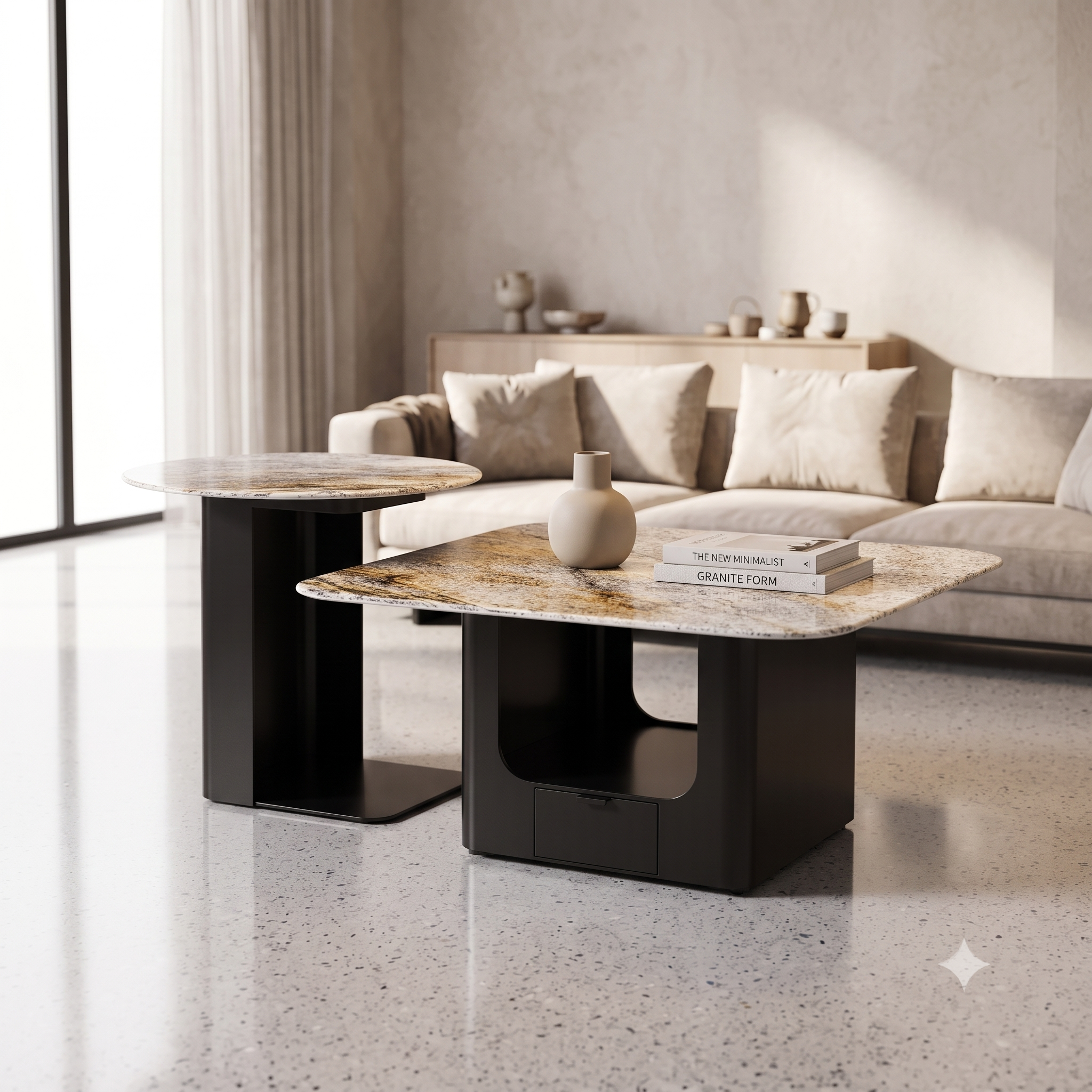 Modern Luxury Patagonia Marble-Top Accent Table with Architectural Base