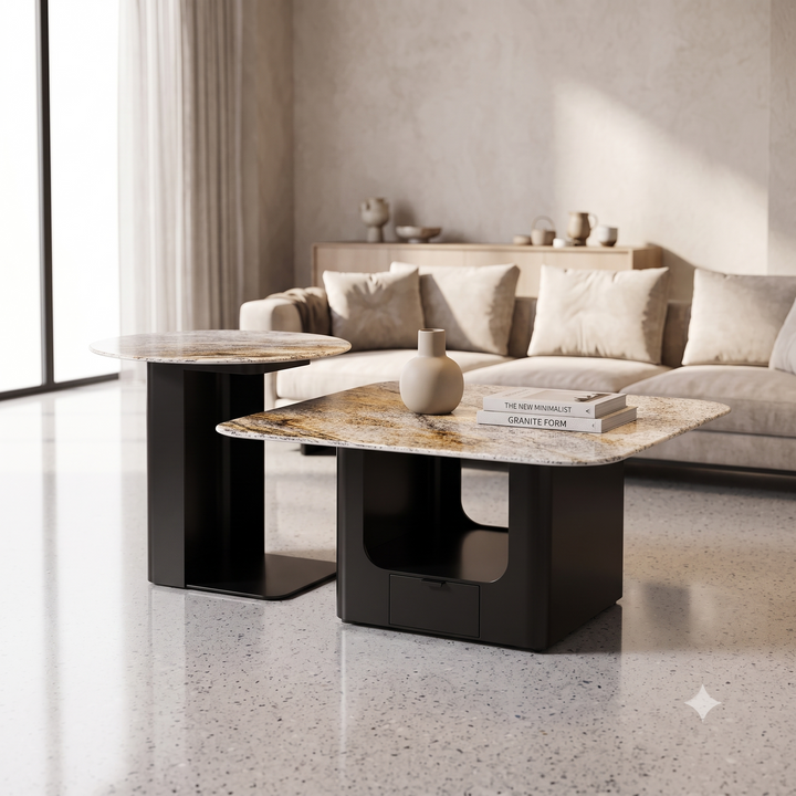 Modern Luxury Patagonia Marble-Top Accent Table with Architectural Base