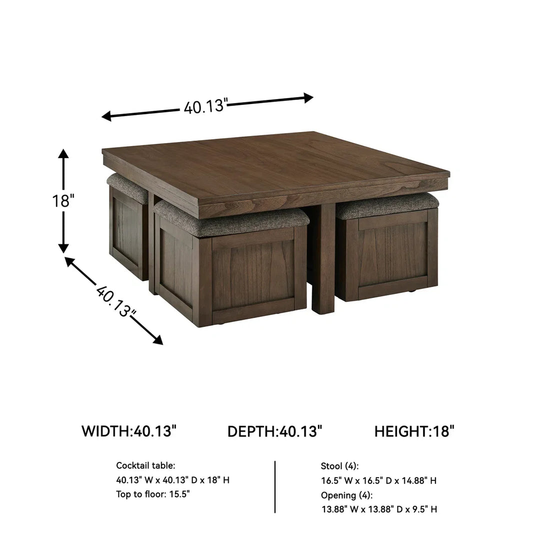 Sheesham Wood Coffee Table with Cushioned Storage Stools – Geraldene