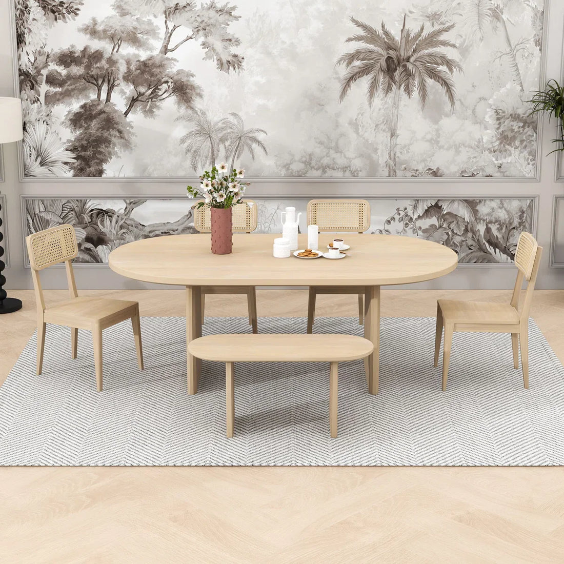 Austin Oval Dining Table Set – Lightwood 6-Seater