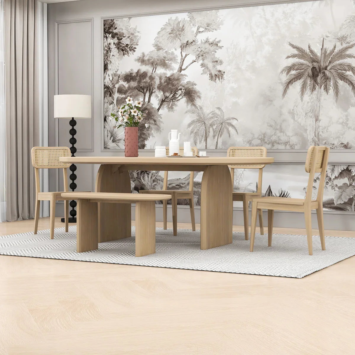Austin Oval Dining Table Set – Lightwood 6-Seater