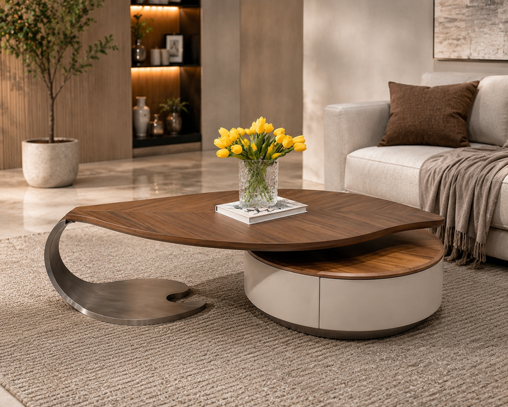 Artistic Leaf-Shaped Coffee Table with Integrated Storage