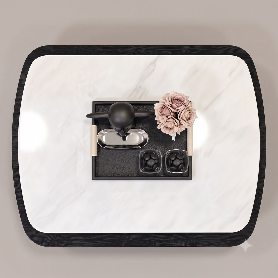 The Aurelia Fluted Modern Coffee Table with Carrara Marble Top & Concealed Drawers
