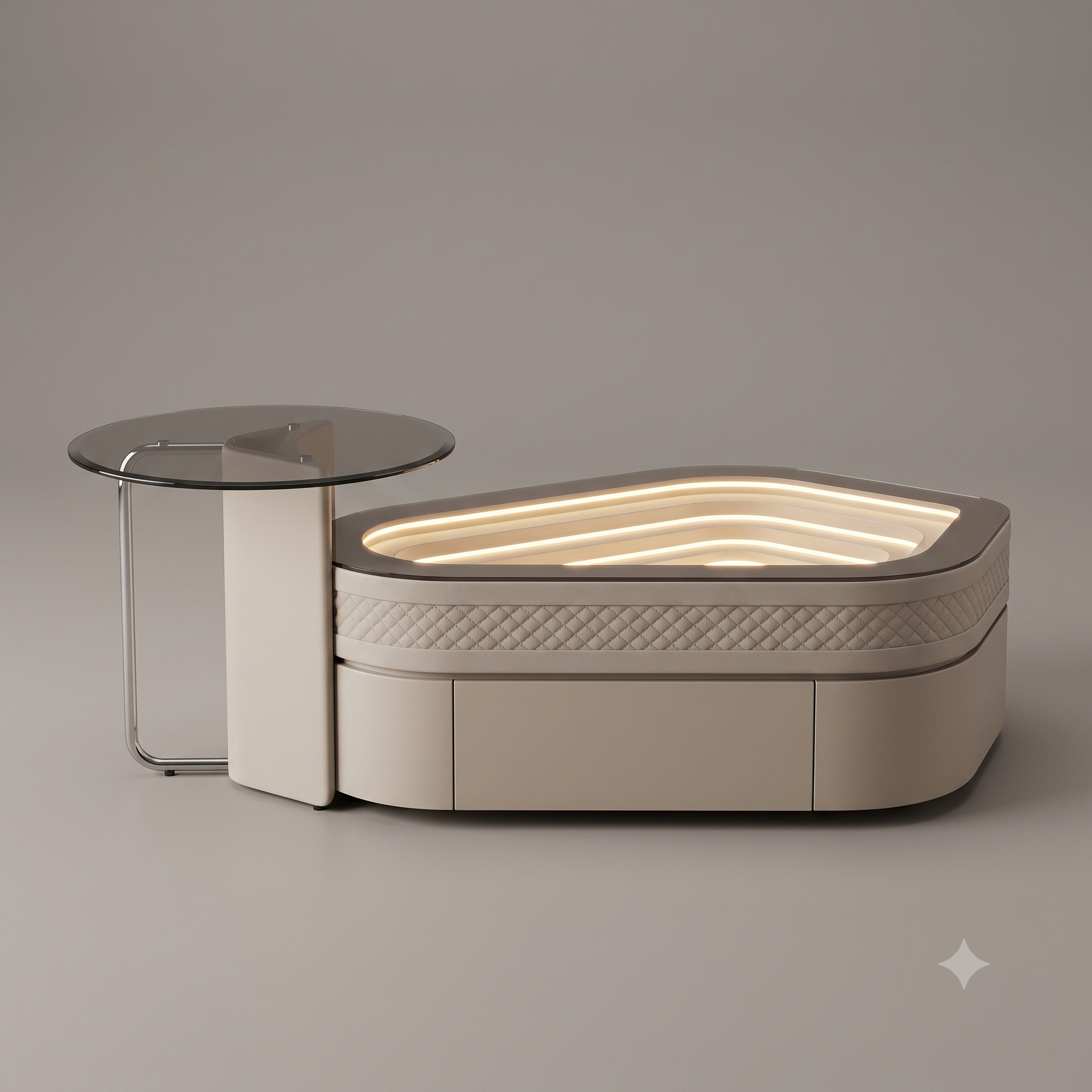 The Lumina Terraced LED Coffee Table with Cantilevered Smoked Glass Accent