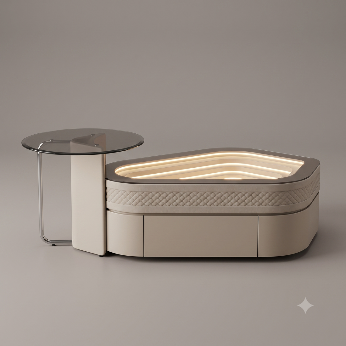 The Lumina Terraced LED Coffee Table with Cantilevered Smoked Glass Accent