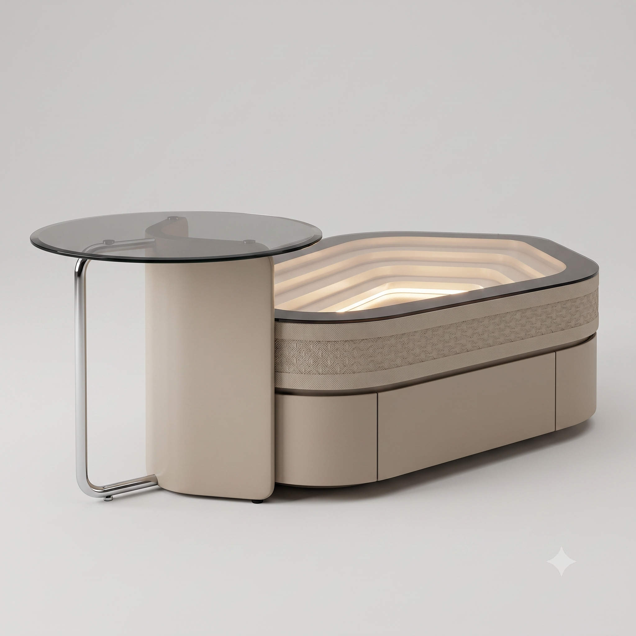 The Lumina Terraced LED Coffee Table with Cantilevered Smoked Glass Accent