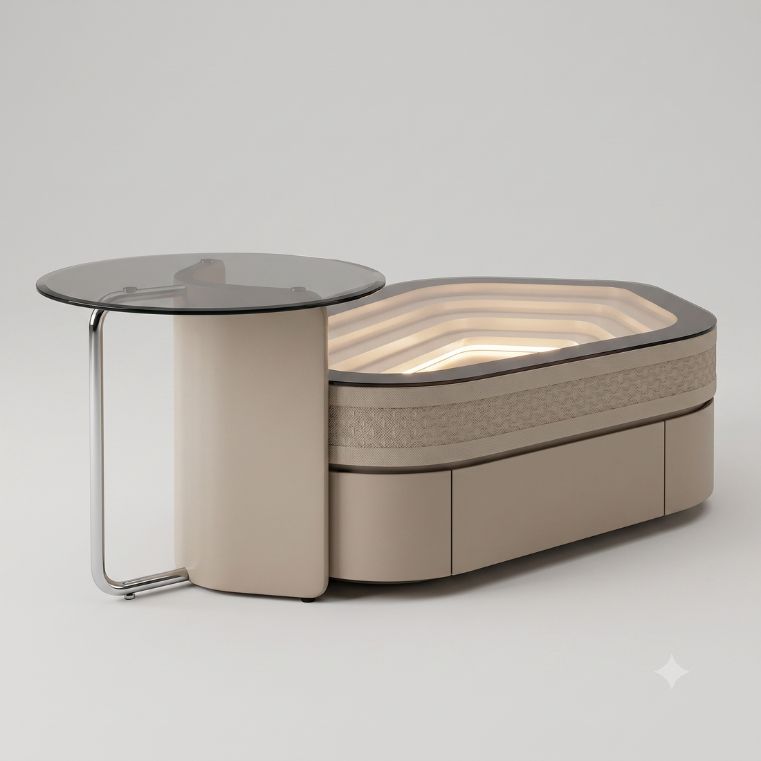 The Lumina Terraced LED Coffee Table with Cantilevered Smoked Glass Accent