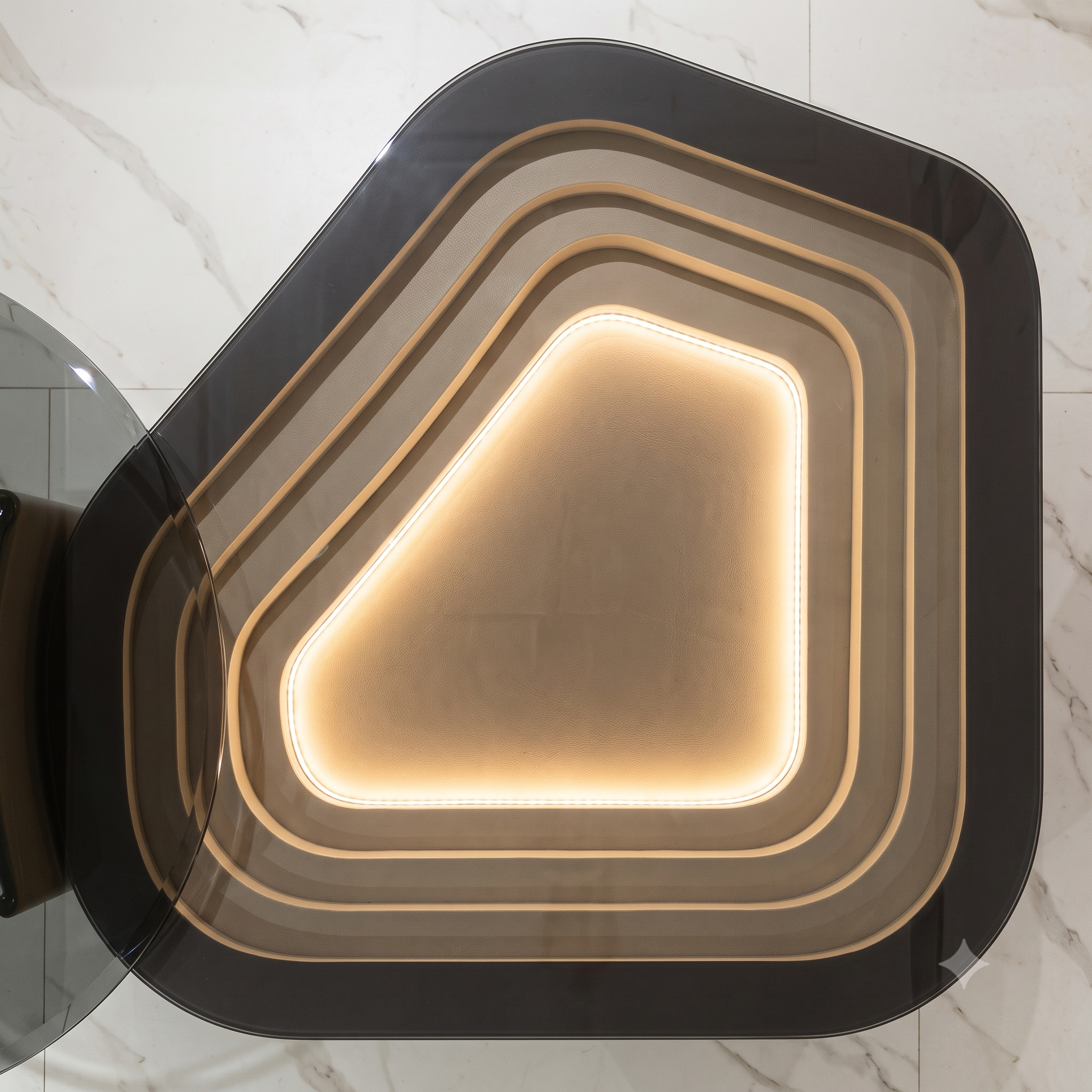 The Lumina Terraced LED Coffee Table with Cantilevered Smoked Glass Accent