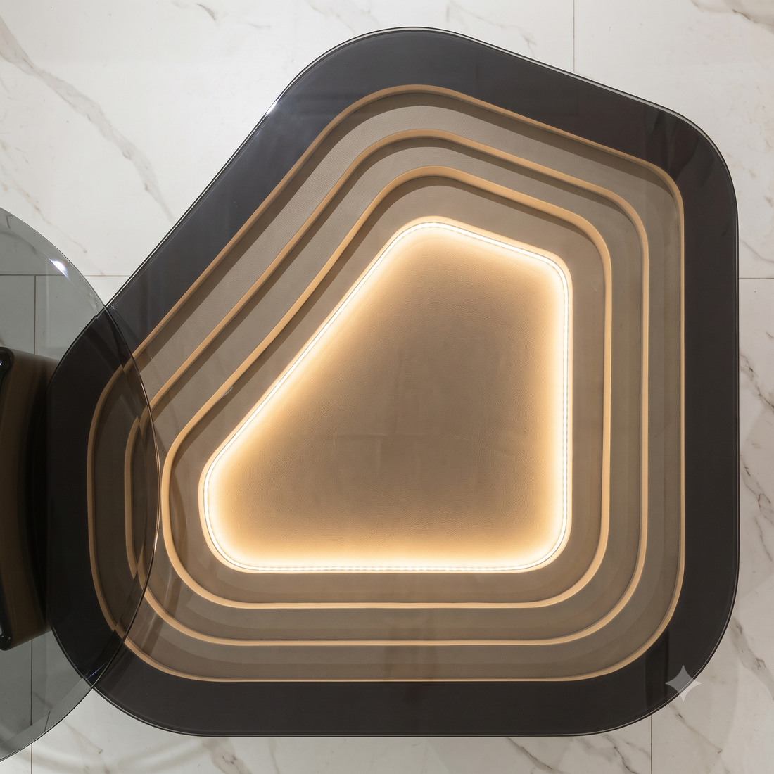 The Lumina Terraced LED Coffee Table with Cantilevered Smoked Glass Accent