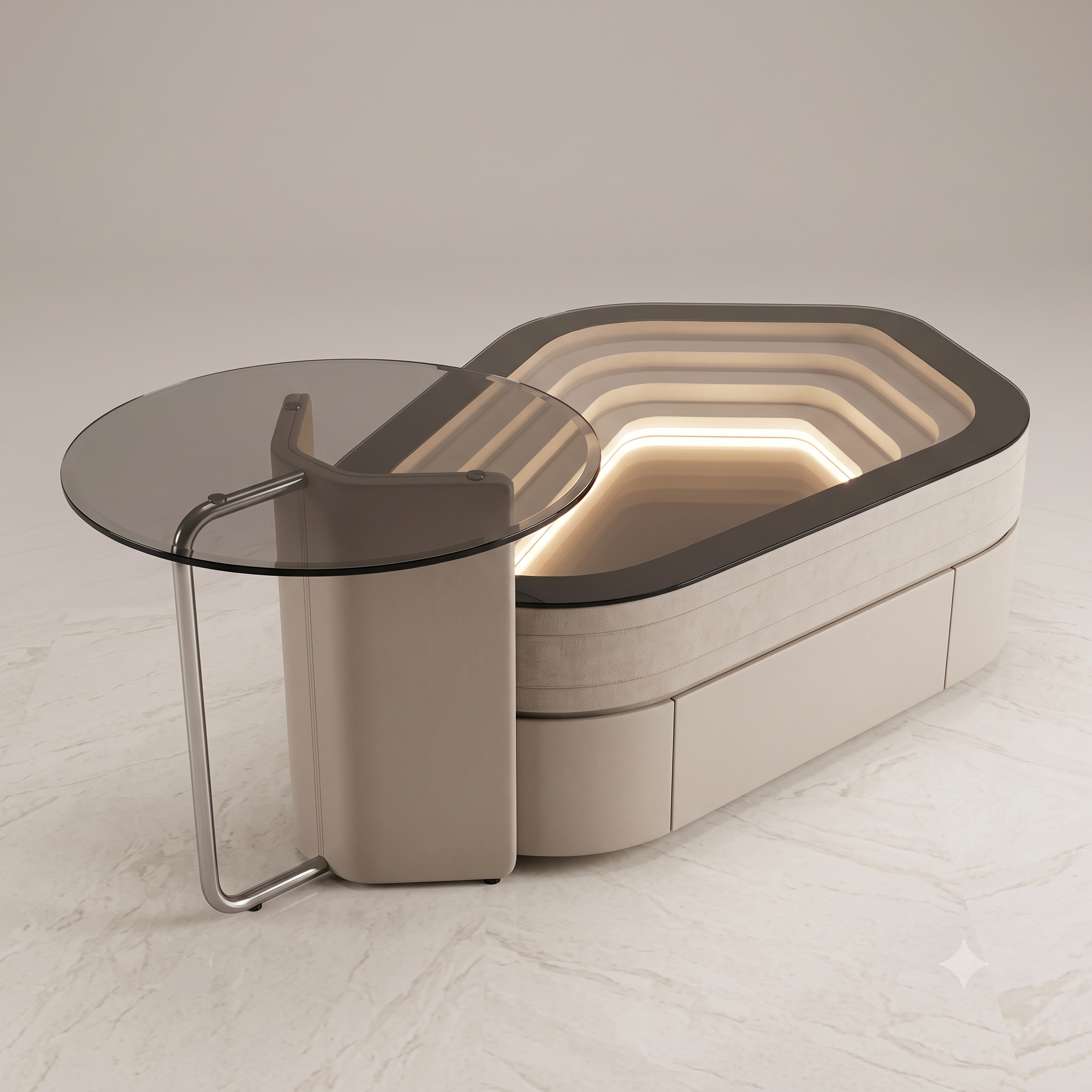 The Lumina Terraced LED Coffee Table with Cantilevered Smoked Glass Accent