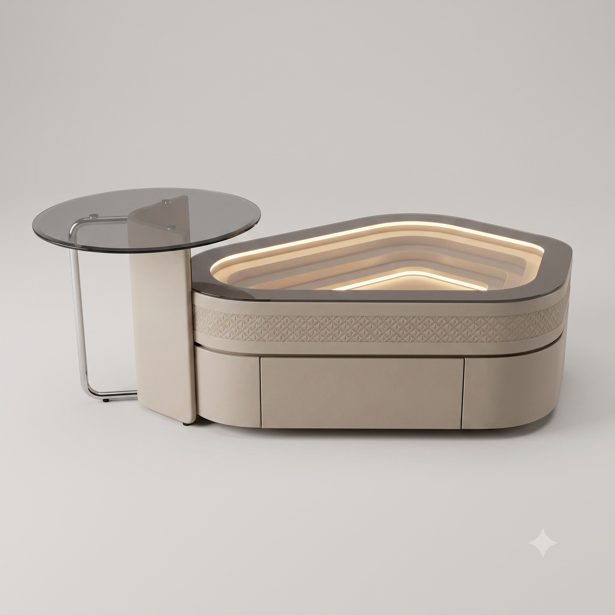 The Lumina Terraced LED Coffee Table with Cantilevered Smoked Glass Accent