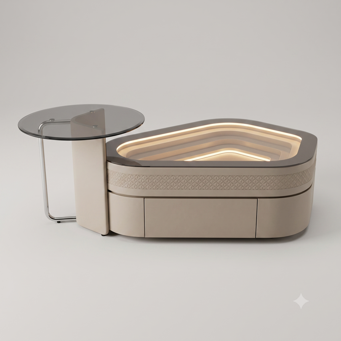 The Lumina Terraced LED Coffee Table with Cantilevered Smoked Glass Accent