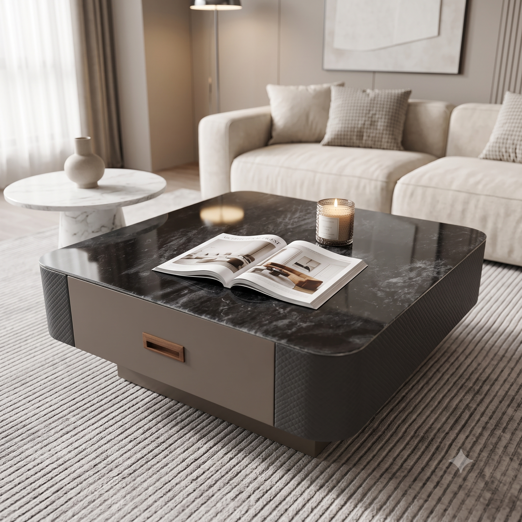 The Noir Executive MDF Coffee & Side Table Set with Integrated Storage