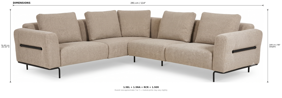 Milo Ergonomic Modular Corner Sectional Couch 6 Seater with Black Metal Legs