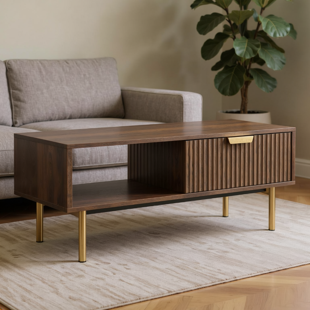 Velin Ridged Coffee Table with Drawer