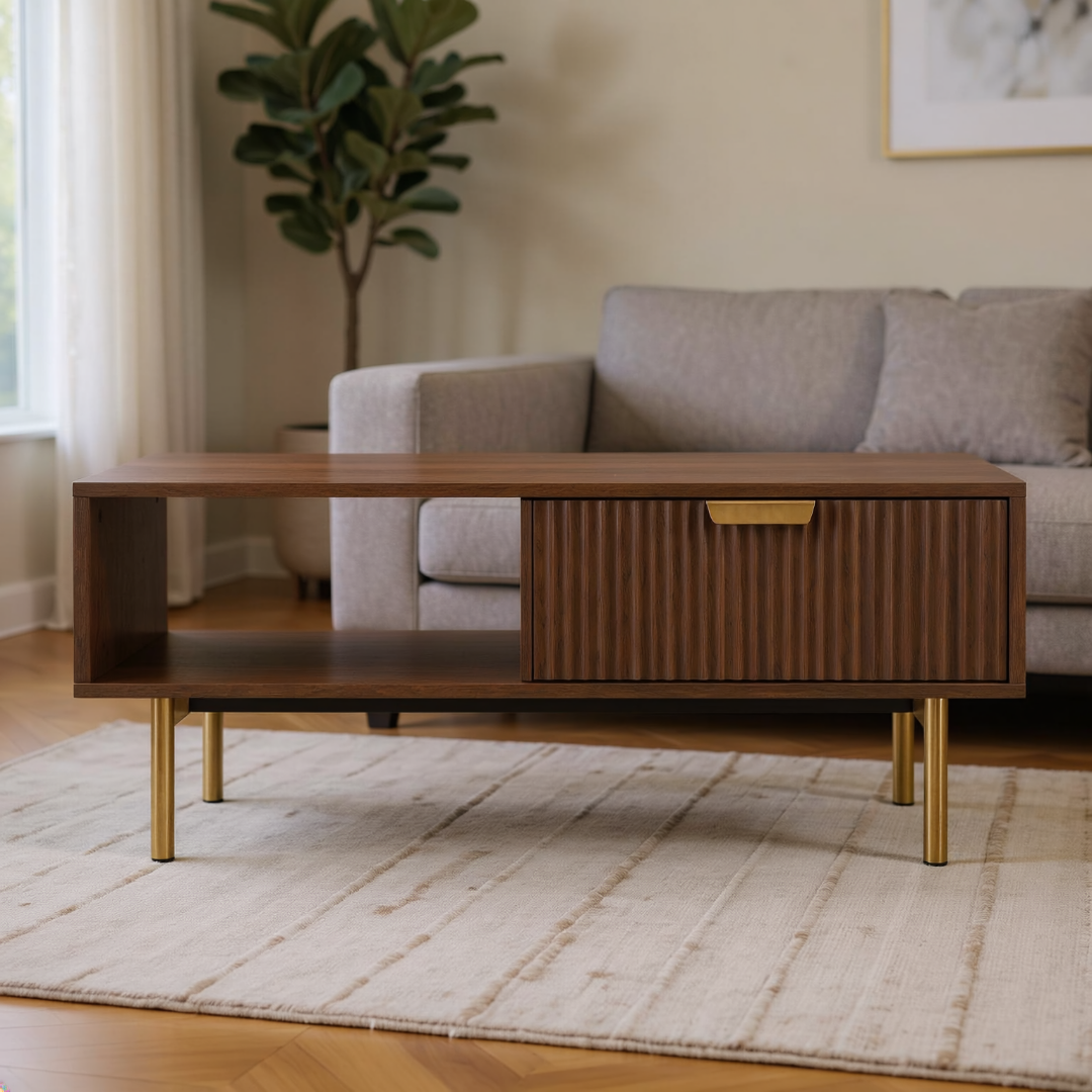 Velin Ridged Coffee Table with Drawer