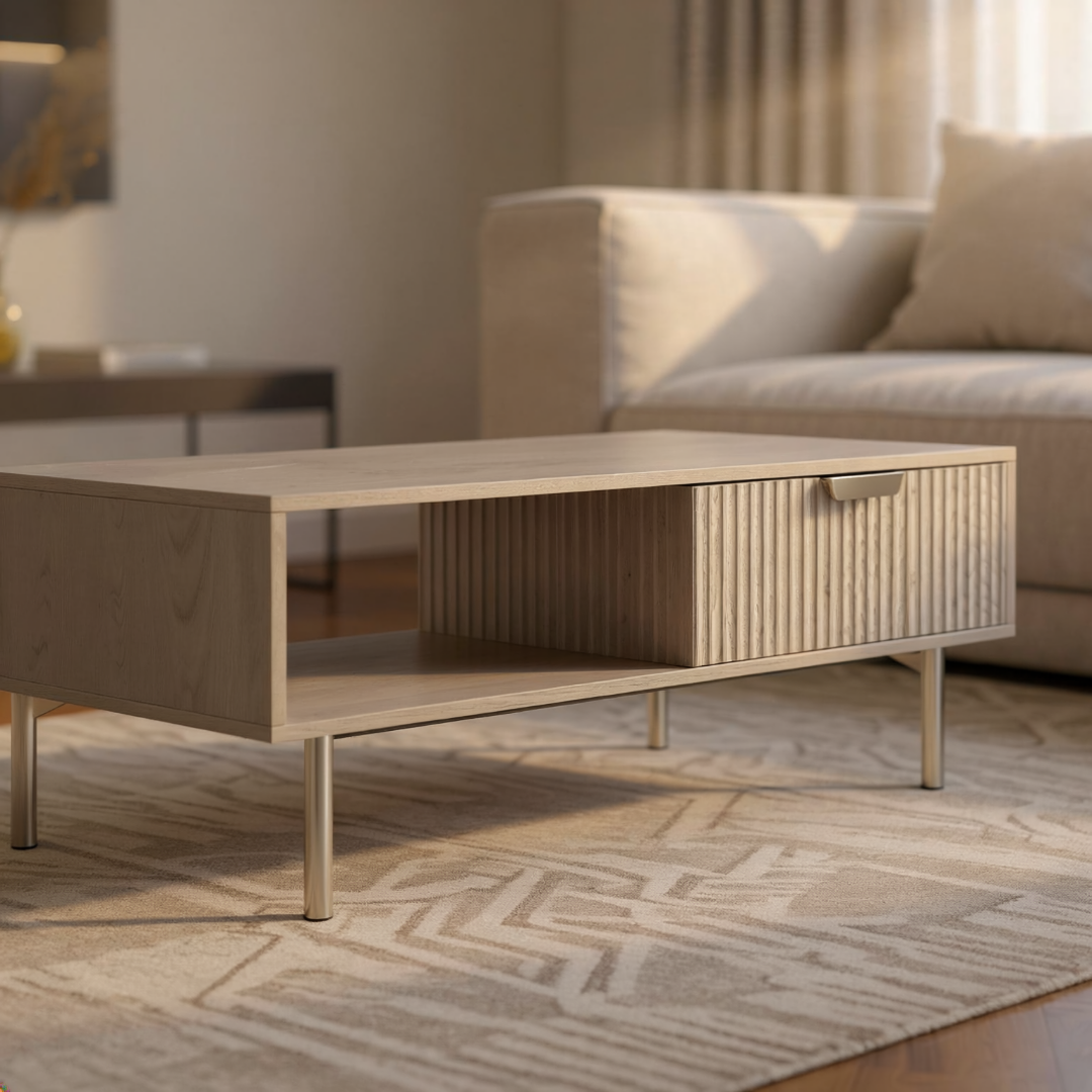 Velin Ridged Coffee Table with Drawer