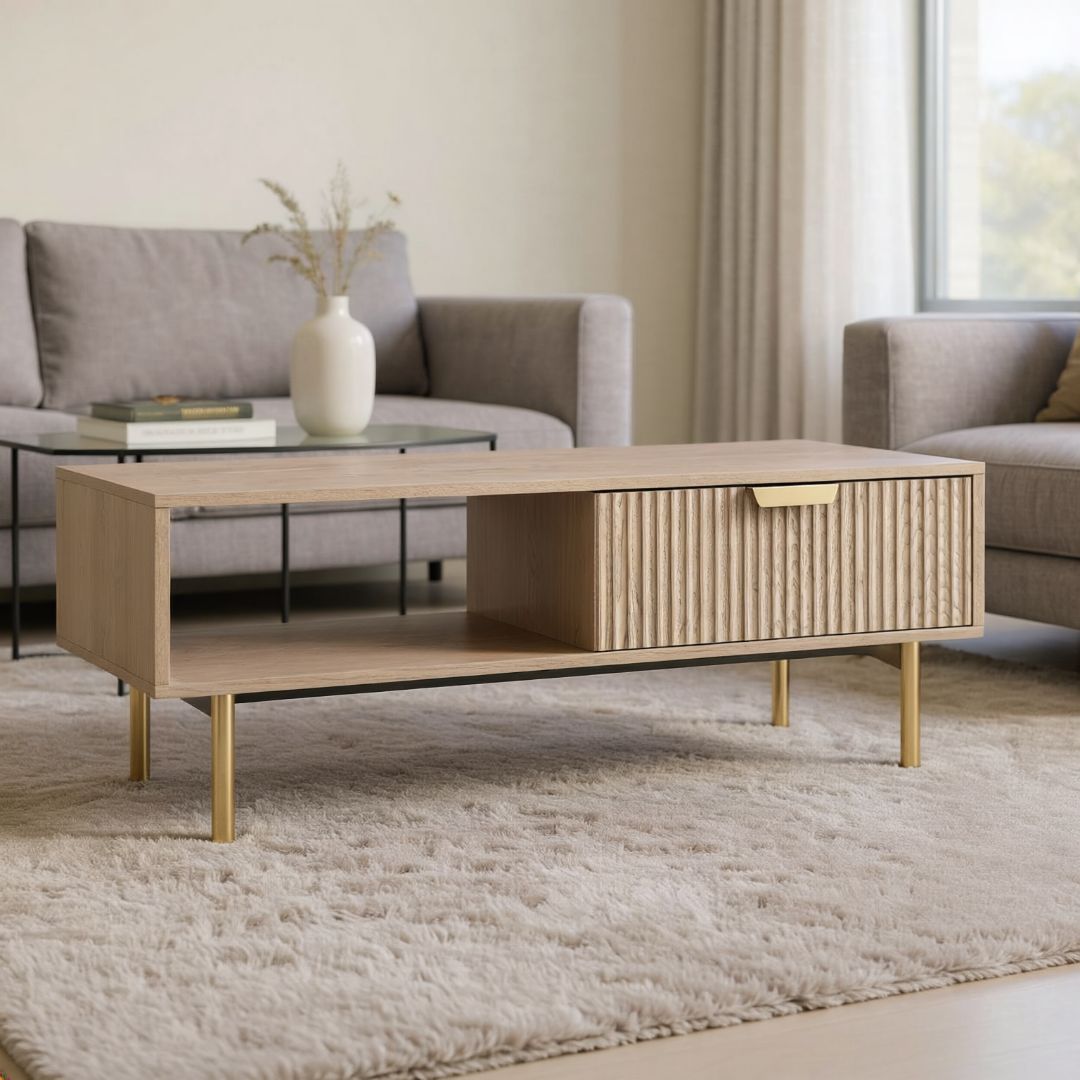 Velin Ridged Coffee Table with Drawer