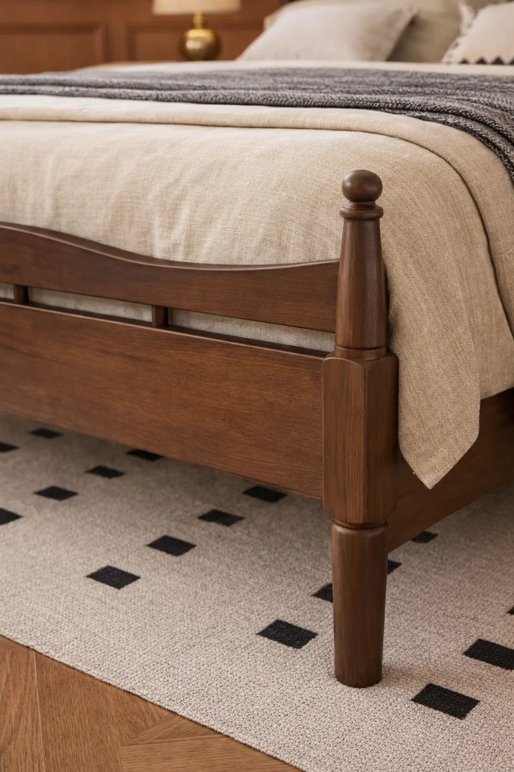 Elegant Mid-Century Modern Bed with Rattan Headboard