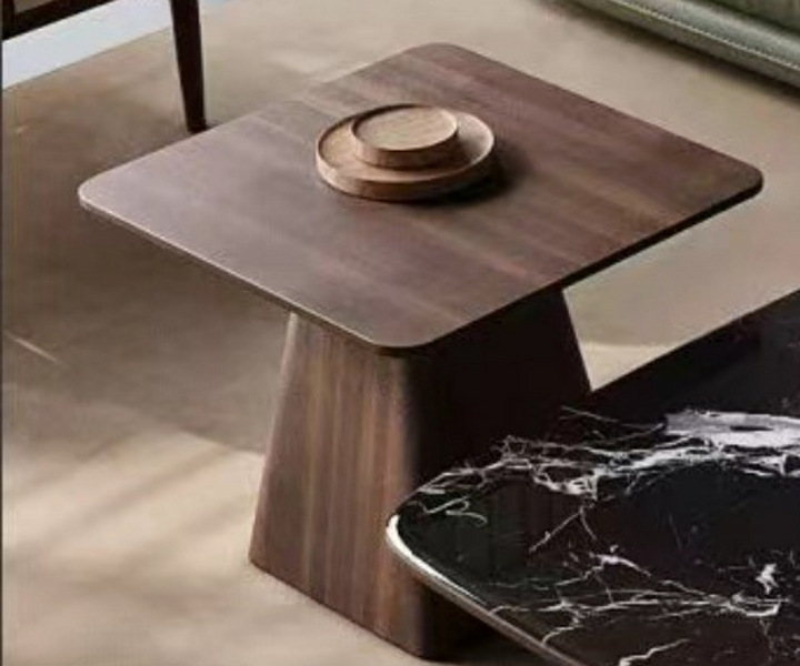 The Noir Laurent Black Marble & Walnut Nesting Coffee Table Set with Companion Accent Table
