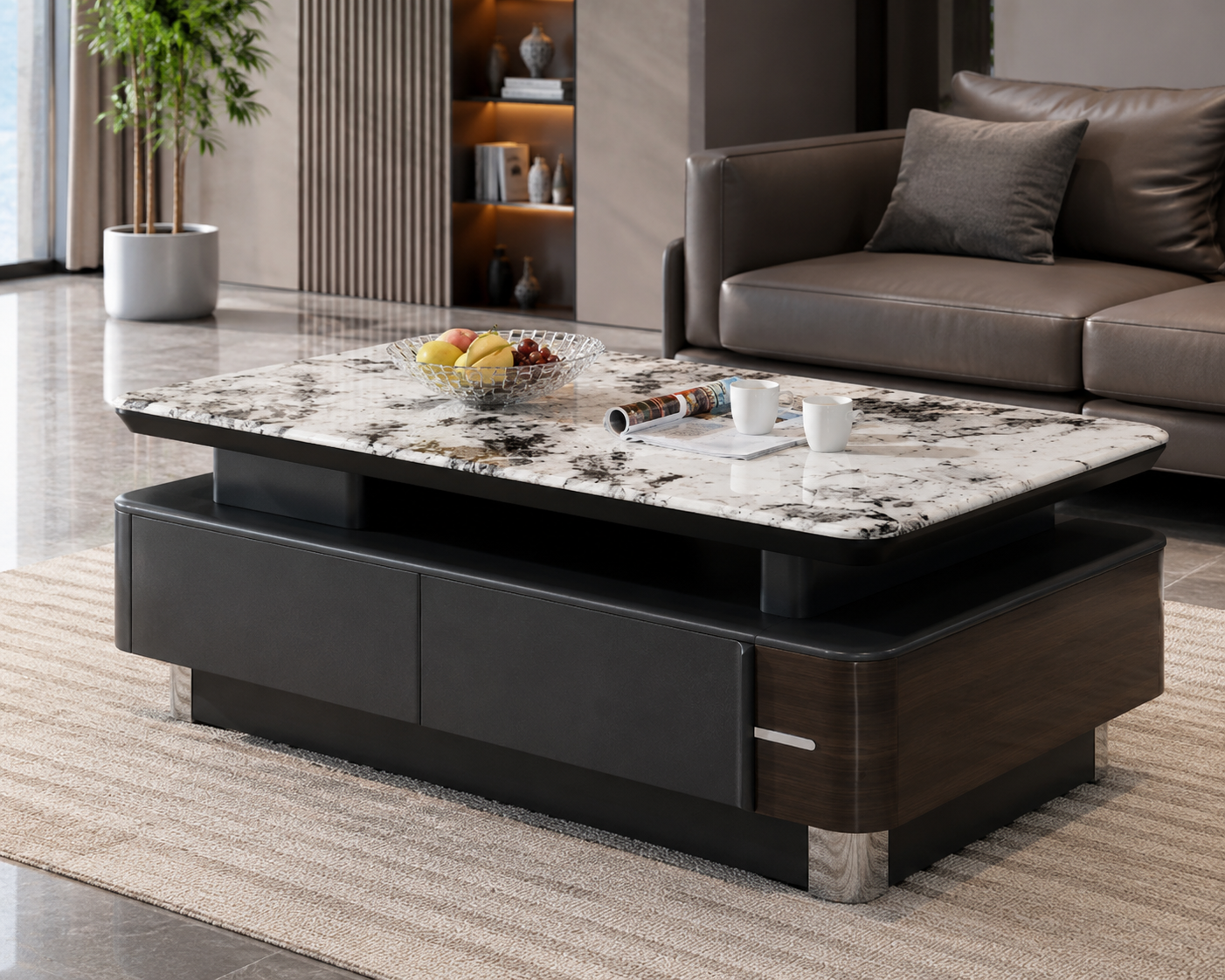 The Sovereign: Premium Marble-Top Coffee Table with Integrated Storage