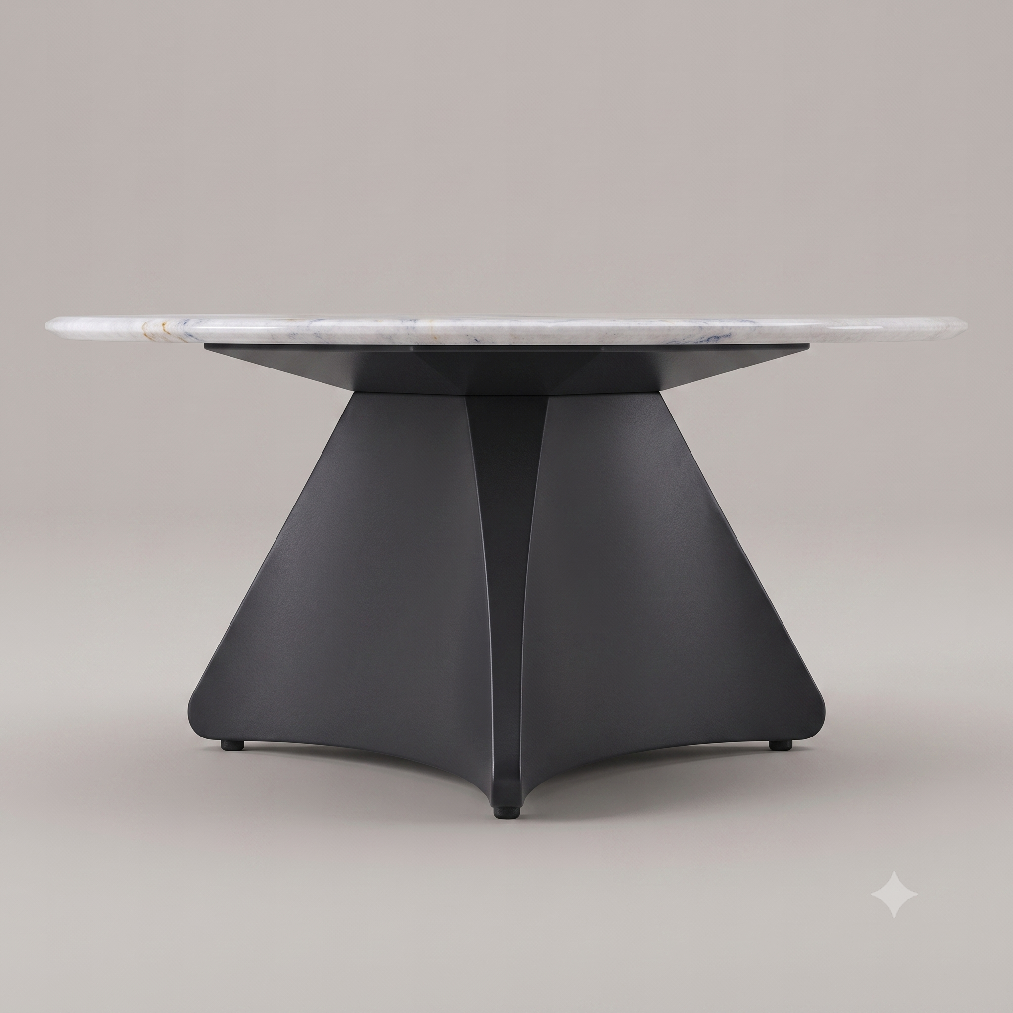 matte black powder coated stainless steel flared fin pedestal base side view