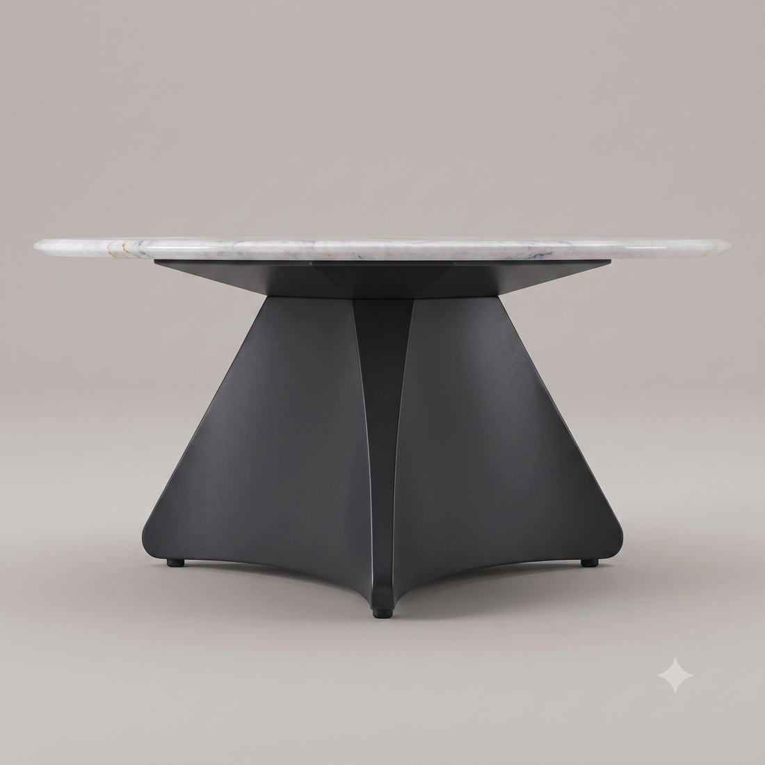 matte black powder coated stainless steel flared fin pedestal base side view