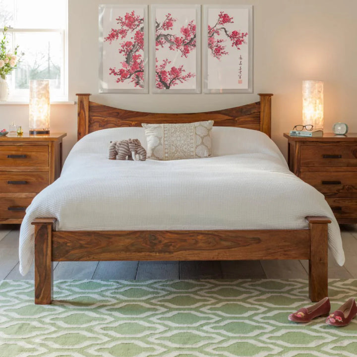 Sierra Curved Bed – Elegant Solid Sheesham Wood Queen Size Bed
