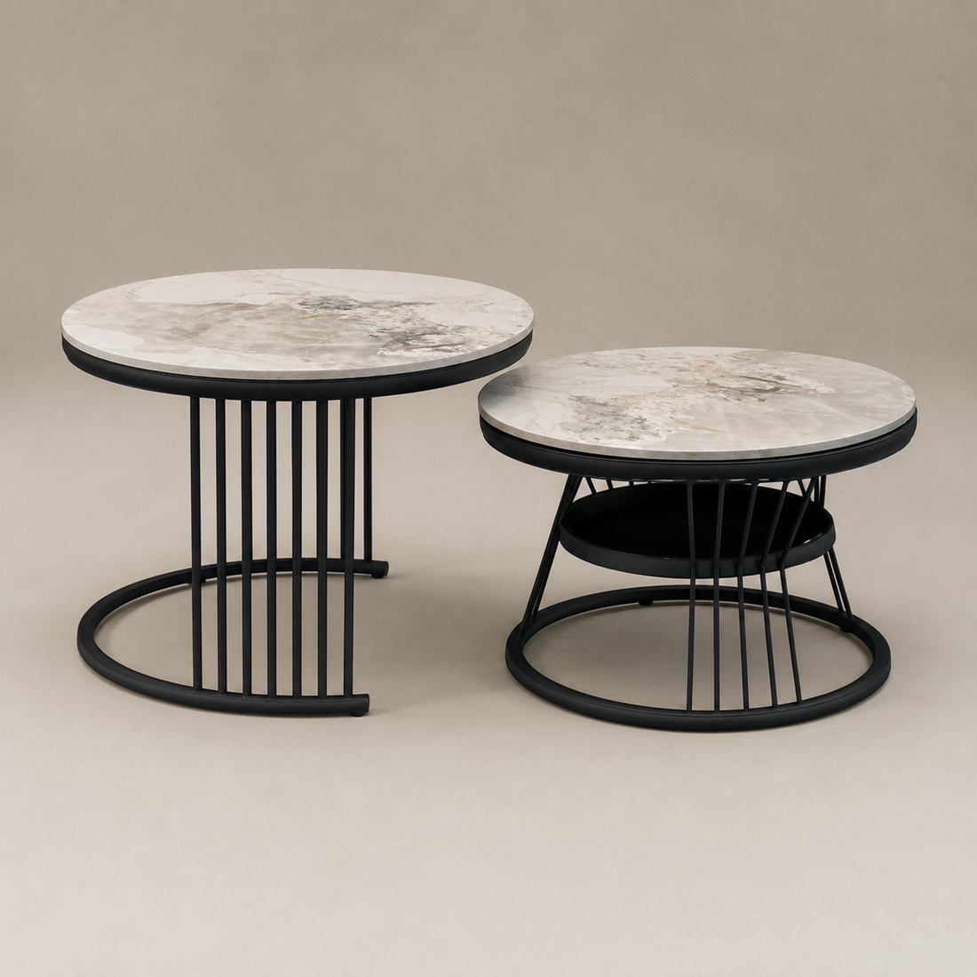 Luxury Modern Marble Finish Nesting Coffee Table Set (Set of 2)
