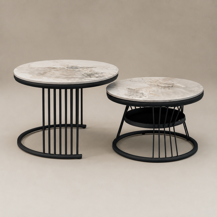 Luxury Modern Marble Finish Nesting Coffee Table Set (Set of 2)